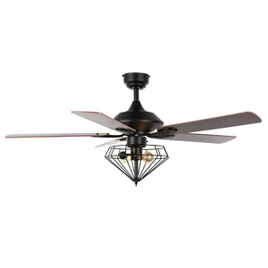 Safavieh LEANNE, 52-Inch Ceiling Fan with 2 Lights – Elegant Black Iron & Dark Cherry/Red Walnut Blades CLF1026A