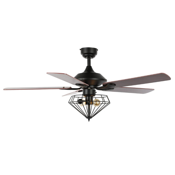 Safavieh LEANNE, 52-Inch Ceiling Fan with 2 Lights – Elegant Black Iron & Dark Cherry/Red Walnut Blades CLF1026A