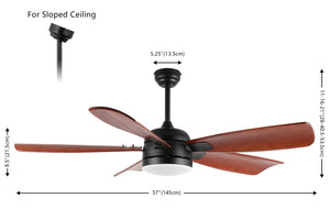 Safavieh DURDEN, 57-Inch LED Ceiling Fan with Black Iron and Brown Wood Blades for Modern Home Elegance CLF1029A