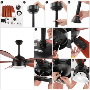 Safavieh DURDEN, 57-Inch LED Ceiling Fan with Black Iron and Brown Wood Blades for Modern Home Elegance CLF1029A