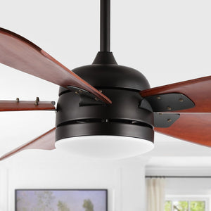 Safavieh DURDEN, 57-Inch LED Ceiling Fan with Black Iron and Brown Wood Blades for Modern Home Elegance CLF1029A