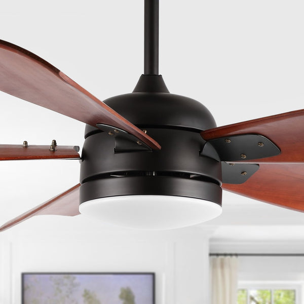 Safavieh DURDEN, 57-Inch LED Ceiling Fan with Black Iron and Brown Wood Blades for Modern Home Elegance CLF1029A