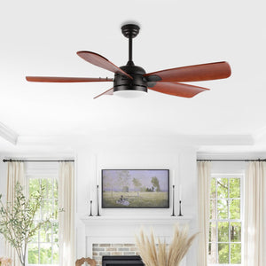 Safavieh DURDEN, 57-Inch LED Ceiling Fan with Black Iron and Brown Wood Blades for Modern Home Elegance CLF1029A