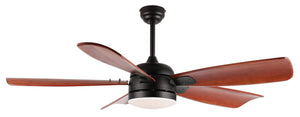 Safavieh DURDEN, 57-Inch LED Ceiling Fan with Black Iron and Brown Wood Blades for Modern Home Elegance CLF1029A