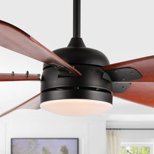 Safavieh DURDEN, 57-Inch LED Ceiling Fan with Black Iron and Brown Wood Blades for Modern Home Elegance CLF1029A