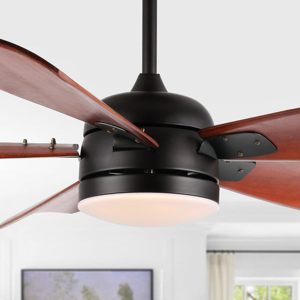 Safavieh DURDEN, 57-Inch LED Ceiling Fan with Black Iron and Brown Wood Blades for Modern Home Elegance CLF1029A