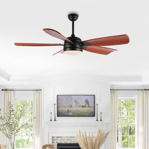 Safavieh DURDEN, 57-Inch LED Ceiling Fan with Black Iron and Brown Wood Blades for Modern Home Elegance CLF1029A