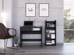 English Elm Vizcaya Compact Home Office Set with Keyboard Tray, Single Drawer & 5-Shelf Bookcase, Black B07092121