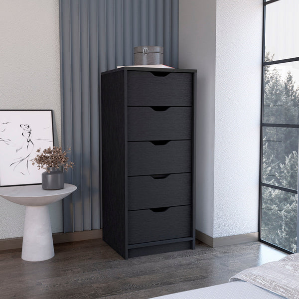 English Elm Dresser with Two Open Shelves and Four Drawers, 35" Tall Storage Chest with Metal Handles, Sleek Finish Black 44.88 L x 20.47 W x 5.12 H B097133023