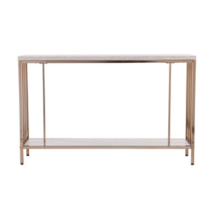 Safavieh Brexlyn Travertine Style Console Table With Champagne Iron Frame For Entryway Decor CM0063