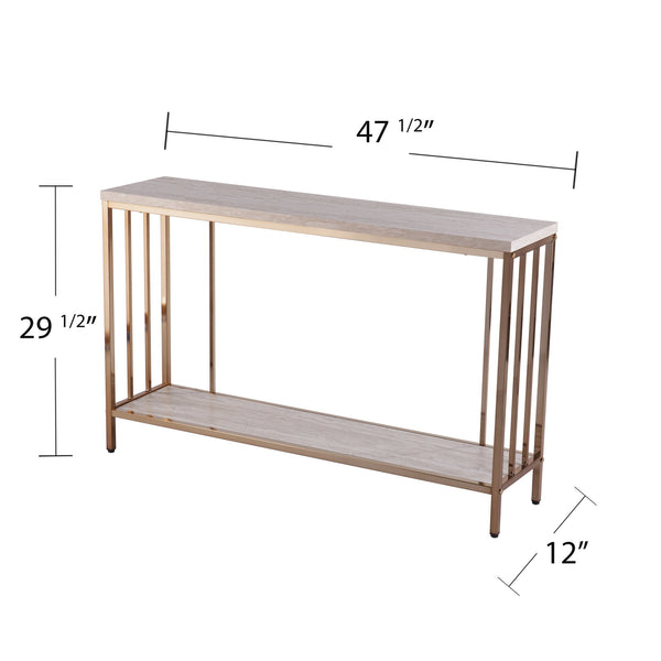 Safavieh Brexlyn Travertine Style Console Table With Champagne Iron Frame For Entryway Decor CM0063