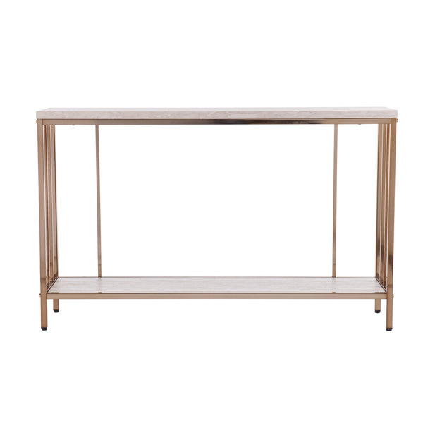 Safavieh Brexlyn Travertine Style Console Table With Champagne Iron Frame For Entryway Decor CM0063