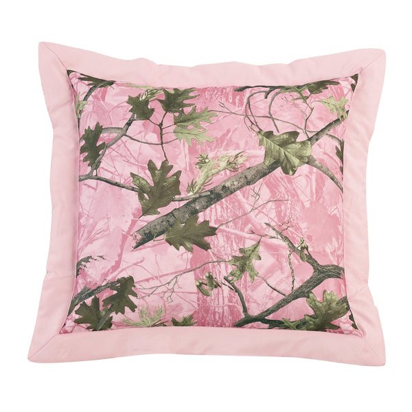 Hiend Accents Camo Euro Sham - Elegant Leafy Oak Design With Solid Mitered Flange For Rustic Lodge Decor Pink,Green 100% Polyester Cm1002es