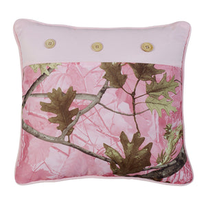 Hiend Accents Oak Camo Pillow - Nature-inspired Elegance With Leafy Camouflage, Perfect For Rustic Home Décor Pink,Green Shell, 100% Polyester,Filling, 100% Polyester Cm1002p1