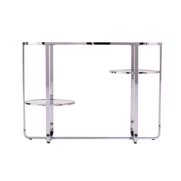 Safavieh Maxina Art Deco Mirrored Console Table With Iron Frame And Round Shelves For Entryway CM1080903
