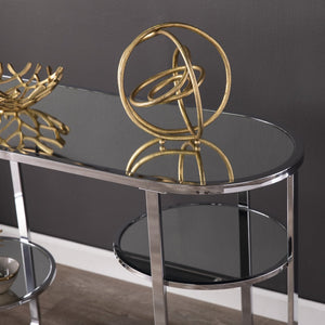 Safavieh Maxina Art Deco Mirrored Console Table With Iron Frame And Round Shelves For Entryway CM1080903