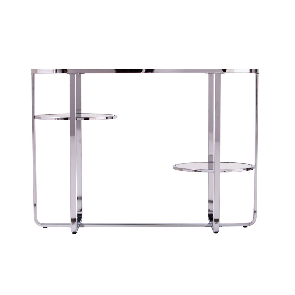 Safavieh Maxina Art Deco Mirrored Console Table With Iron Frame And Round Shelves For Entryway CM1080903