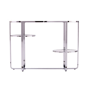 Safavieh Maxina Art Deco Mirrored Console Table With Iron Frame And Round Shelves For Entryway CM1080903