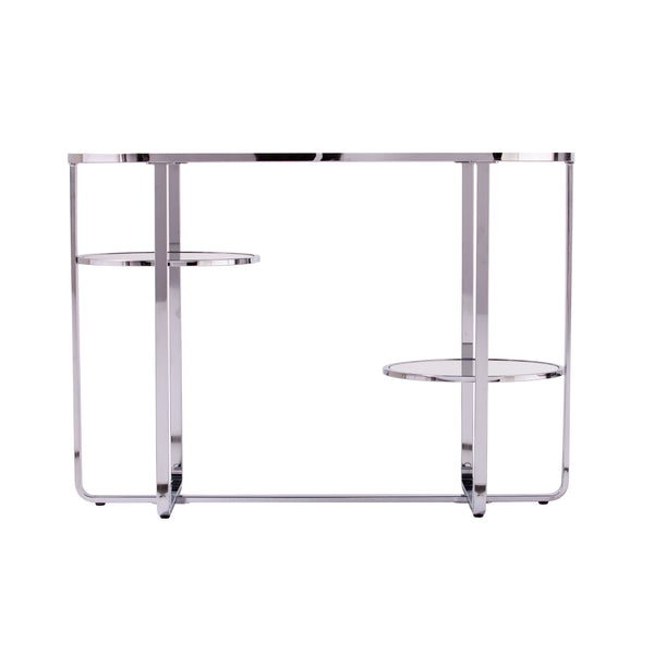 Safavieh Maxina Art Deco Mirrored Console Table With Iron Frame And Round Shelves For Entryway CM1080903
