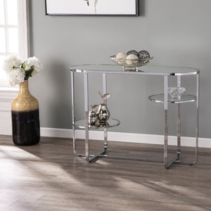Safavieh Maxina Art Deco Mirrored Console Table With Iron Frame And Round Shelves For Entryway CM1080903