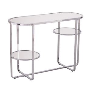 Safavieh Maxina Art Deco Mirrored Console Table With Iron Frame And Round Shelves For Entryway CM1080903