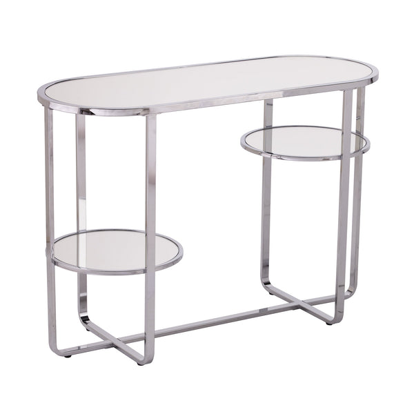 Safavieh Maxina Art Deco Mirrored Console Table With Iron Frame And Round Shelves For Entryway CM1080903
