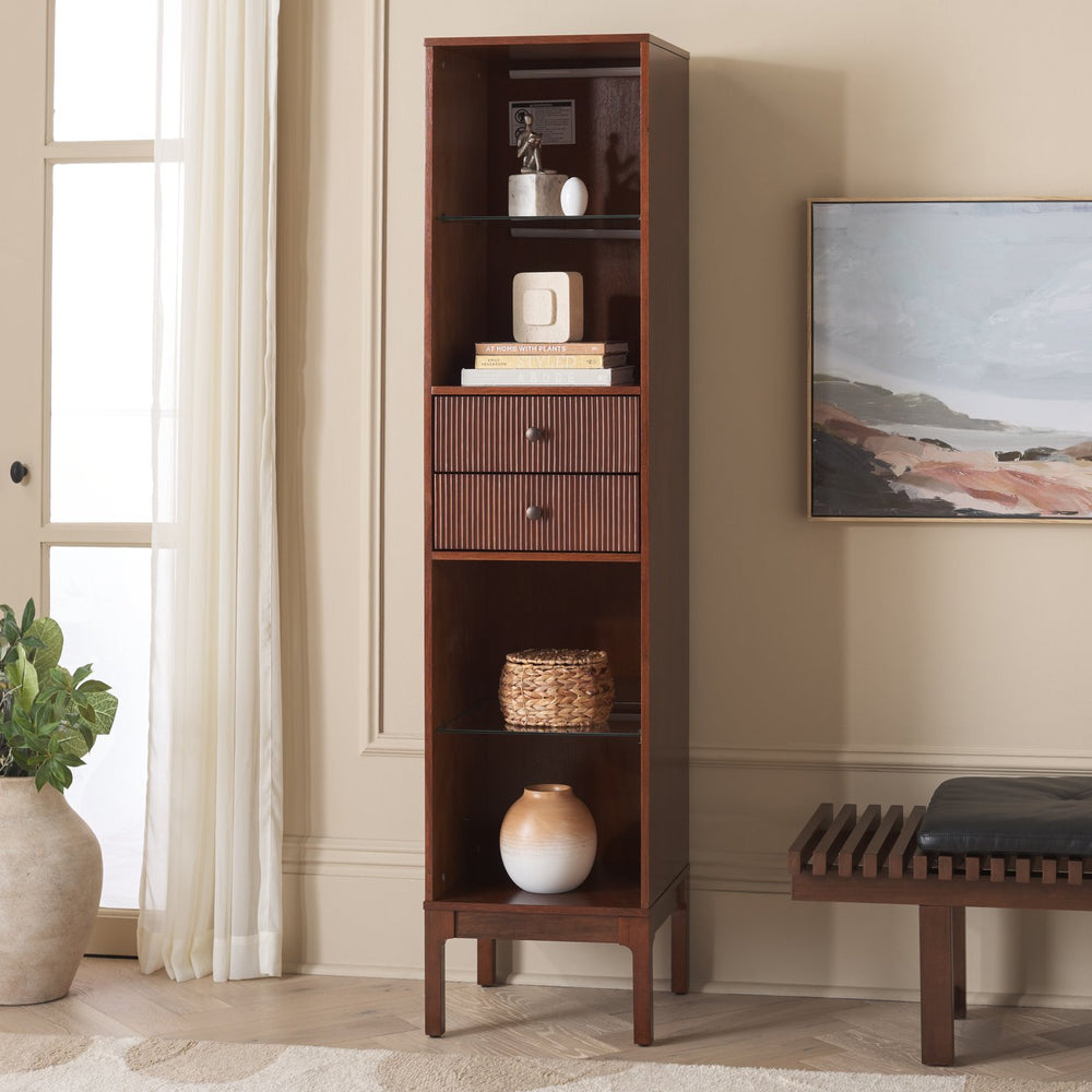 Safavieh Clairville Walnut Curio Bookcase With Glass Shelves For Living Room Or Home Office CM1270924