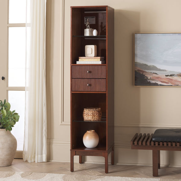 Safavieh Clairville Walnut Curio Bookcase With Glass Shelves For Living Room Or Home Office CM1270924