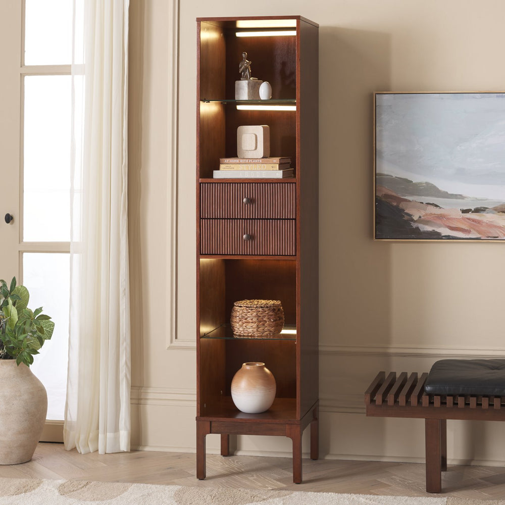 Safavieh Clairville Walnut Curio Bookcase With Glass Shelves For Living Room Or Home Office CM1270924