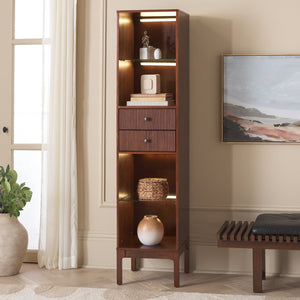 Safavieh Clairville Walnut Curio Bookcase With Glass Shelves For Living Room Or Home Office CM1270924