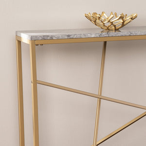 Safavieh Arendal Slim Console Table With Faux Marble Top And Iron Legs For Entryways GOLD CM1653