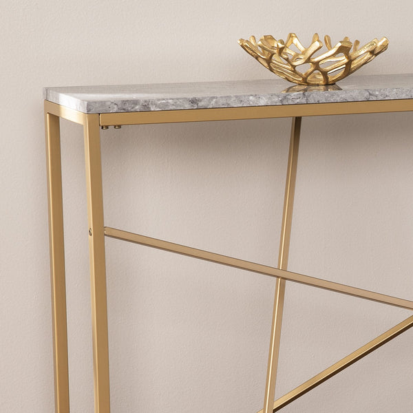 Safavieh Arendal Slim Console Table With Faux Marble Top And Iron Legs For Entryways GOLD CM1653