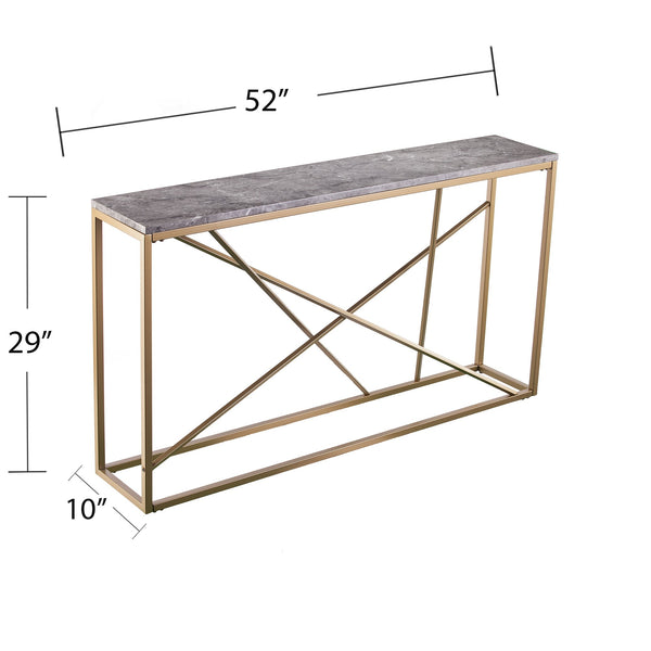 Safavieh Arendal Slim Console Table With Faux Marble Top And Iron Legs For Entryways GOLD CM1653