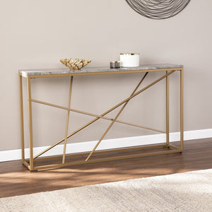 Safavieh Arendal Slim Console Table With Faux Marble Top And Iron Legs For Entryways GOLD CM1653