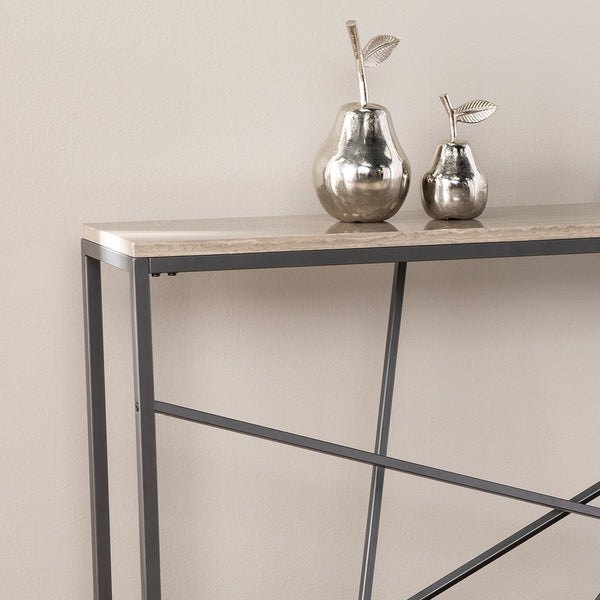 Safavieh Arendal Slim Console Table With Faux Marble Top And Iron Legs For Entryways GREY CM1654