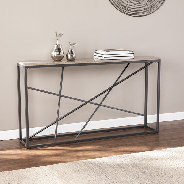 Safavieh Arendal Slim Console Table With Faux Marble Top And Iron Legs For Entryways GREY CM1654