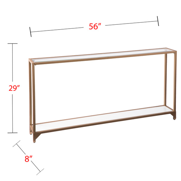 Safavieh Bergen Slim Gold Iron Console Table With Tempered Glass Top For Entryway Or Sofa CM1656