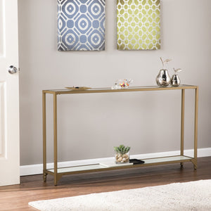 Safavieh Bergen Slim Gold Iron Console Table With Tempered Glass Top For Entryway Or Sofa CM1656