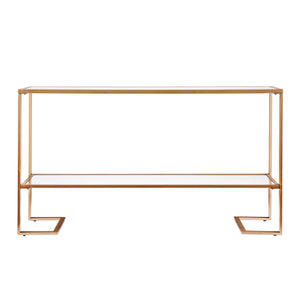 Safavieh Horten Glam Console Table With Gilded Iron Frame And Mirrored Glass Shelf For Entryways CM1659