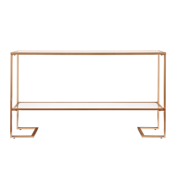 Safavieh Horten Glam Console Table With Gilded Iron Frame And Mirrored Glass Shelf For Entryways CM1659