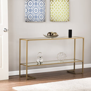 Safavieh Horten Glam Console Table With Gilded Iron Frame And Mirrored Glass Shelf For Entryways CM1659