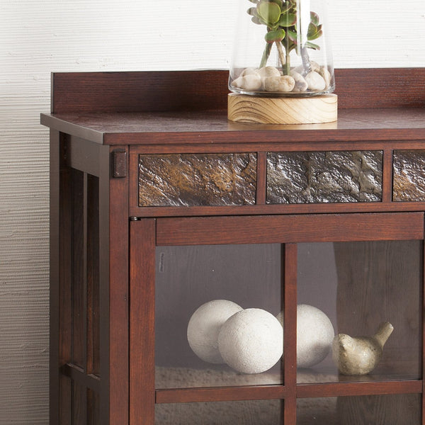 Safavieh Camino Mission Style Espresso Sideboard With Faux Slate Accents And Glass Display Doors CM2900