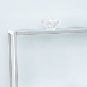 Safavieh Bergen Slim Iron And Tempered Glass Console Table With Mirrored Shelf For Entryway CM3656