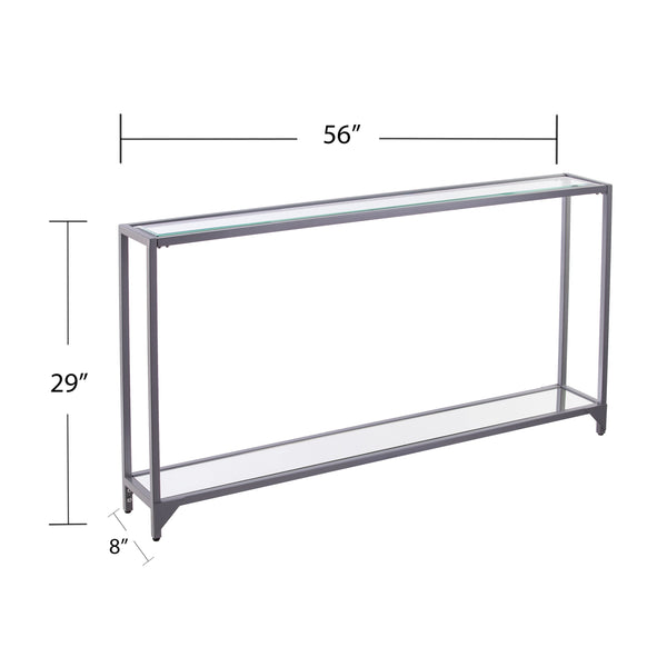 Safavieh Bergen Slim Iron And Tempered Glass Console Table With Mirrored Shelf For Entryway CM3656