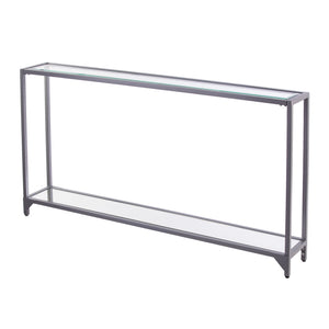 Safavieh Bergen Slim Iron And Tempered Glass Console Table With Mirrored Shelf For Entryway CM3656