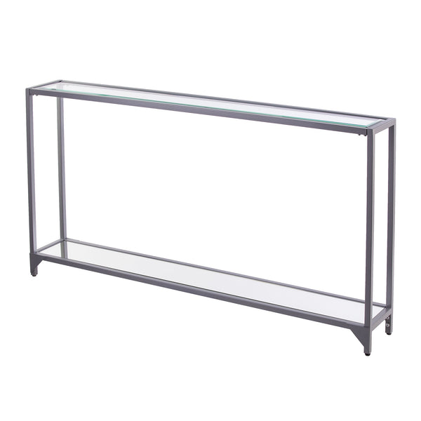 Safavieh Bergen Slim Iron And Tempered Glass Console Table With Mirrored Shelf For Entryway CM3656