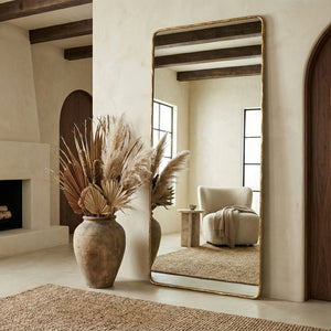 Safavieh Jessa Tall Brass Metal Frame Floor Mirror with Sleek Reflective Surface for Any Room CMI1011A