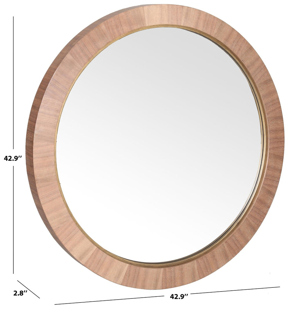 Safavieh PAULSON Round Wood Mirror - Contemporary Elegance for Entryways, Living Rooms, and Bedrooms Walnut CMI4001B