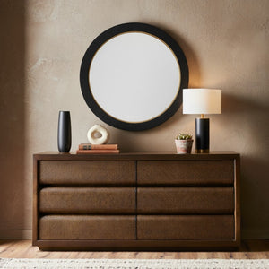 Safavieh PAULSON Round Wood Mirror - Contemporary Elegance for Entryways, Living Rooms, and Bedrooms Black CMI4001C