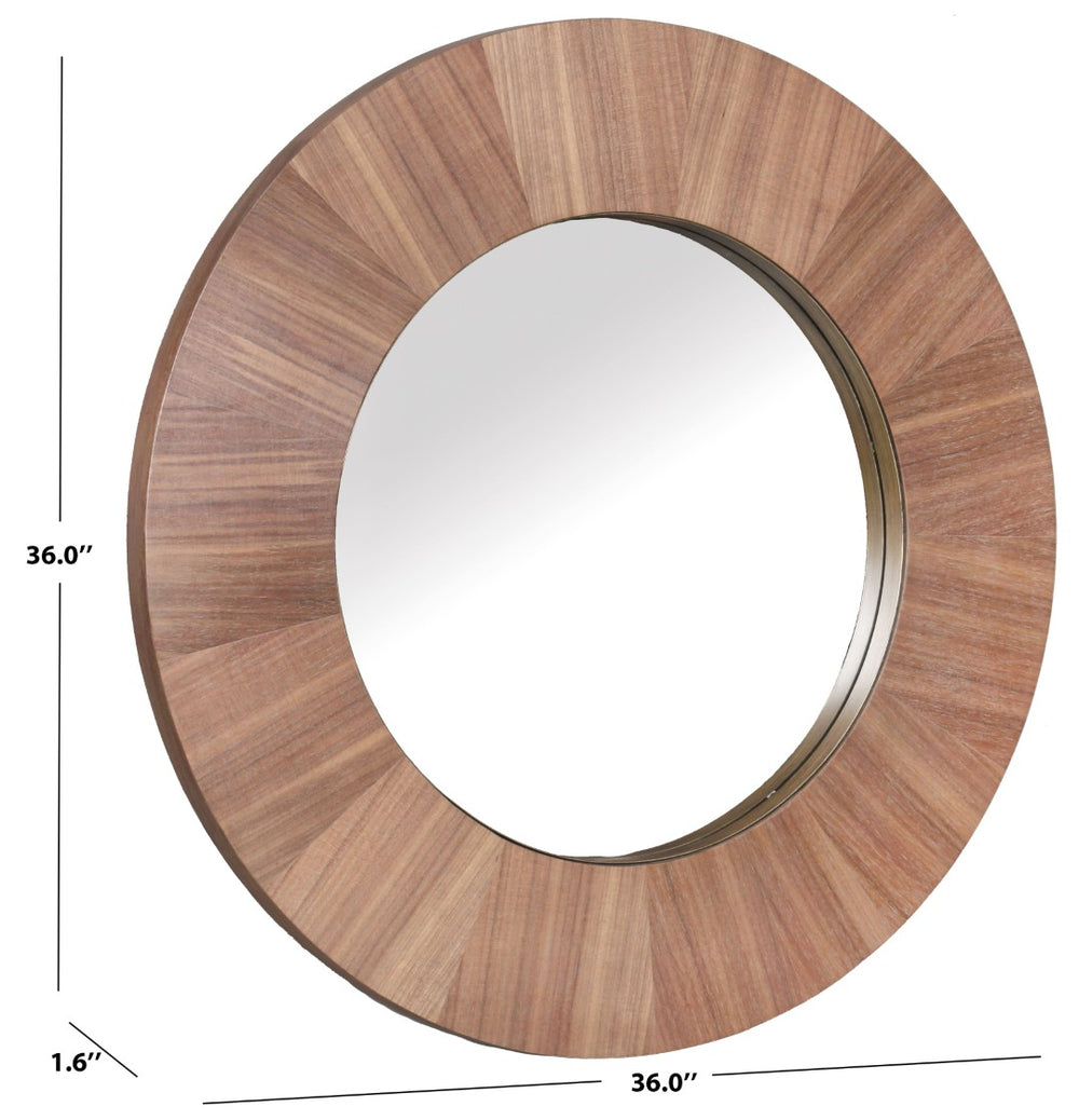 Safavieh NETTA Round Wood Mirror – Modern Circular Design for Stylish Home Decor and Versatile Placement Options Walnut CMI4002B